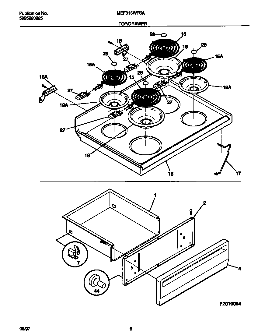 Universal/Multiflex (Frigidaire) MEF316WFSA top/drawer diagram