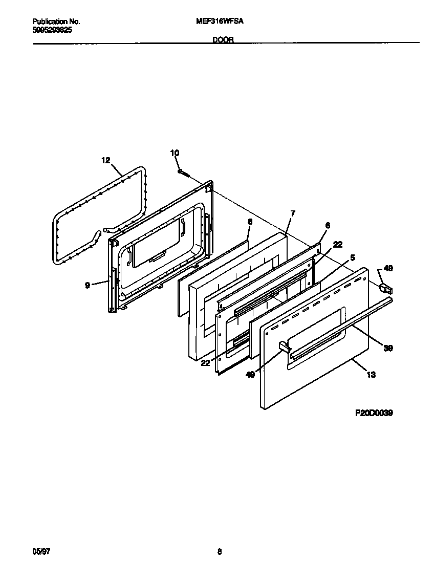 Universal/Multiflex (Frigidaire) MEF316WFSA door diagram