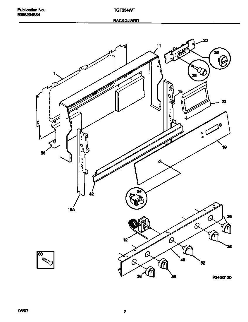 Tappan TGF334WFSA backguard diagram