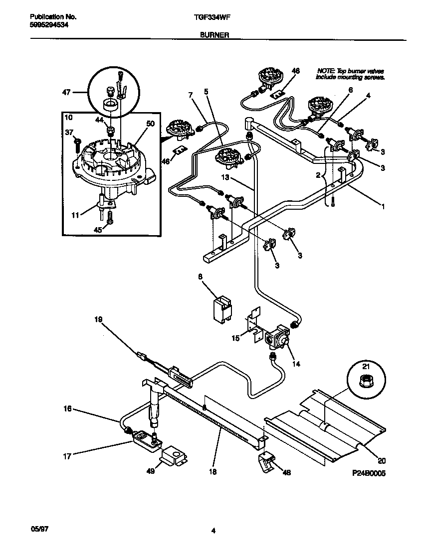 Tappan TGF334WFSA burner diagram