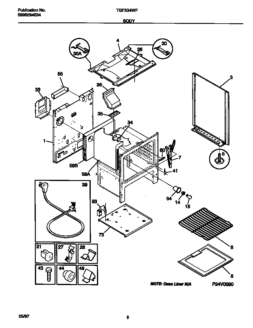 Tappan TGF334WFSA body diagram