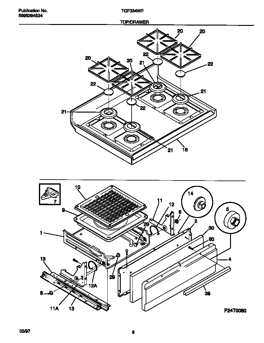 Tappan TGF334WFSA top/drawer diagram