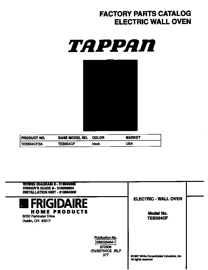 Tappan TEB554CFBA cover diagram