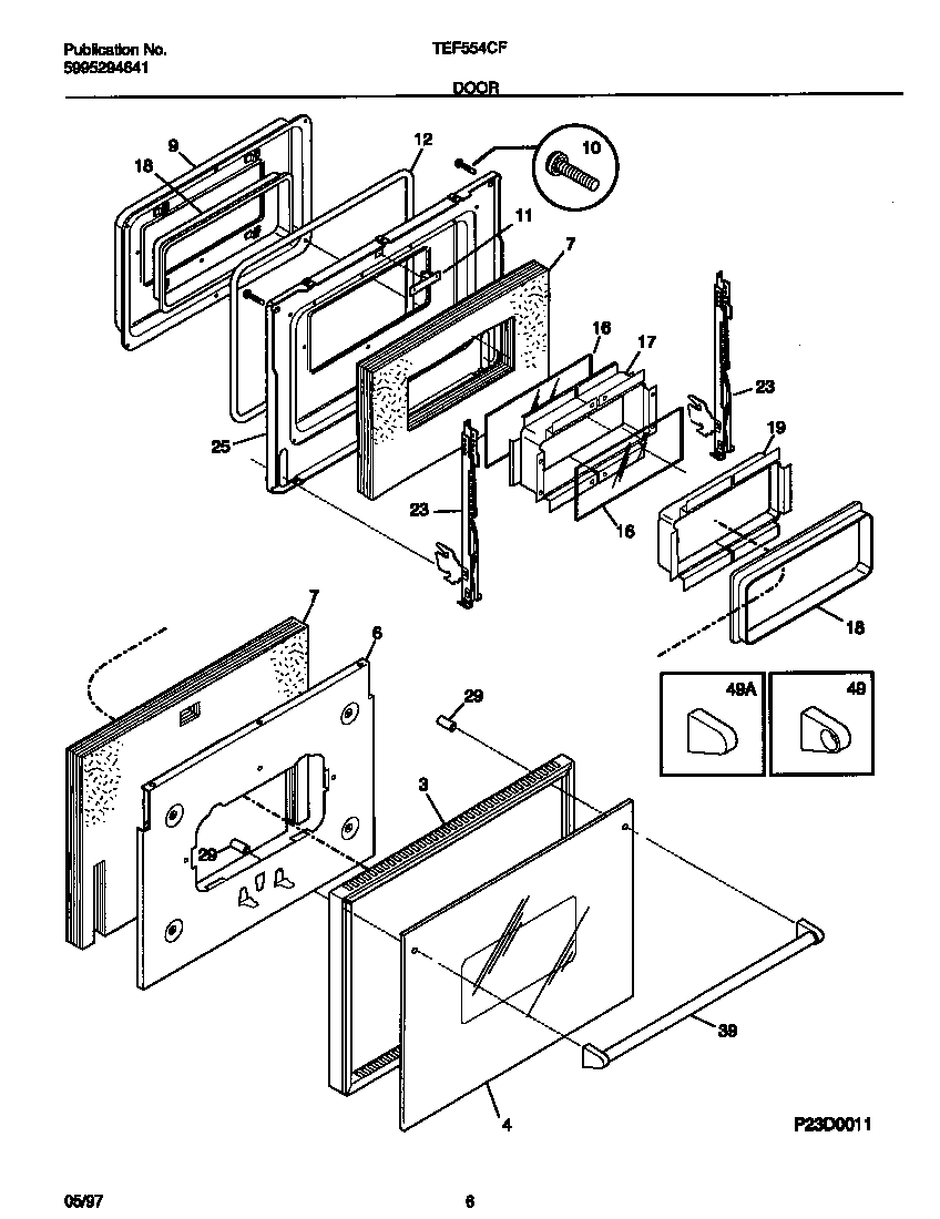 Tappan TEB554CFBA door diagram