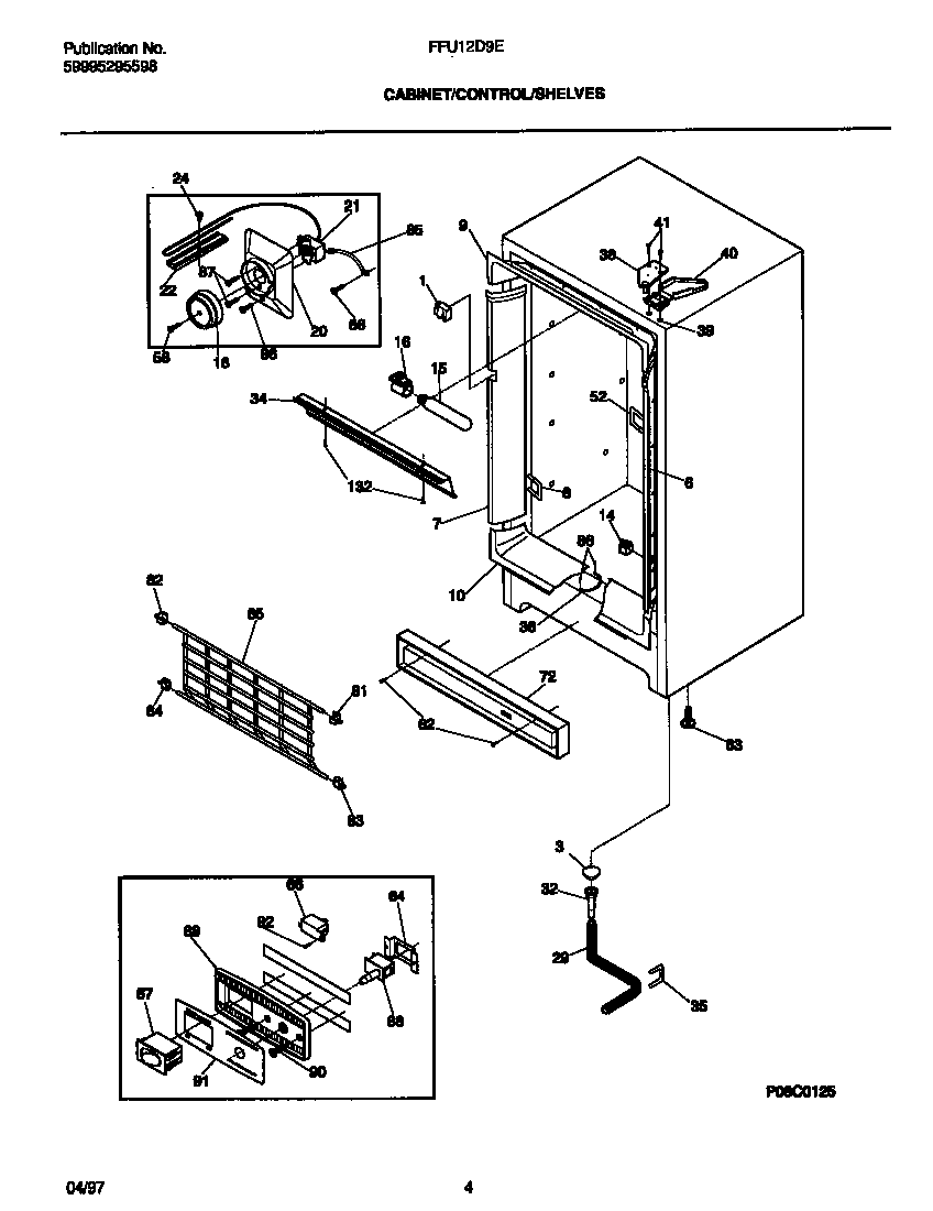 Frigidaire FFU12D9EW1 cabinet/control/shelves diagram