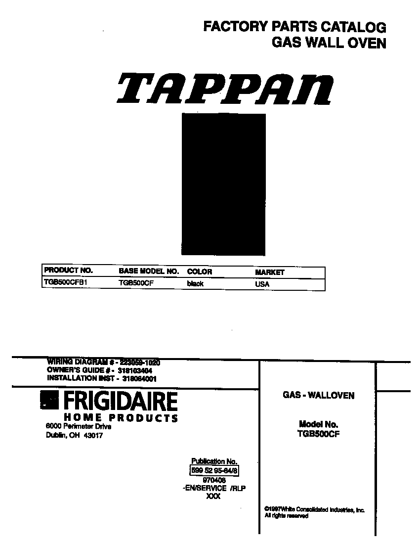 Tappan TGB500CFB1 cover diagram