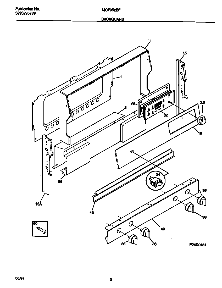 Universal/Multiflex (Frigidaire) MGF352BFDA backguard diagram