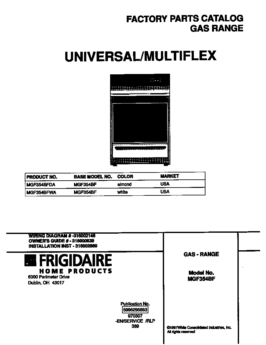 Universal/Multiflex (Frigidaire) MGF354BFWA cover diagram
