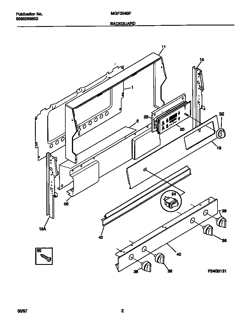Universal/Multiflex (Frigidaire) MGF354BFWA backguard diagram