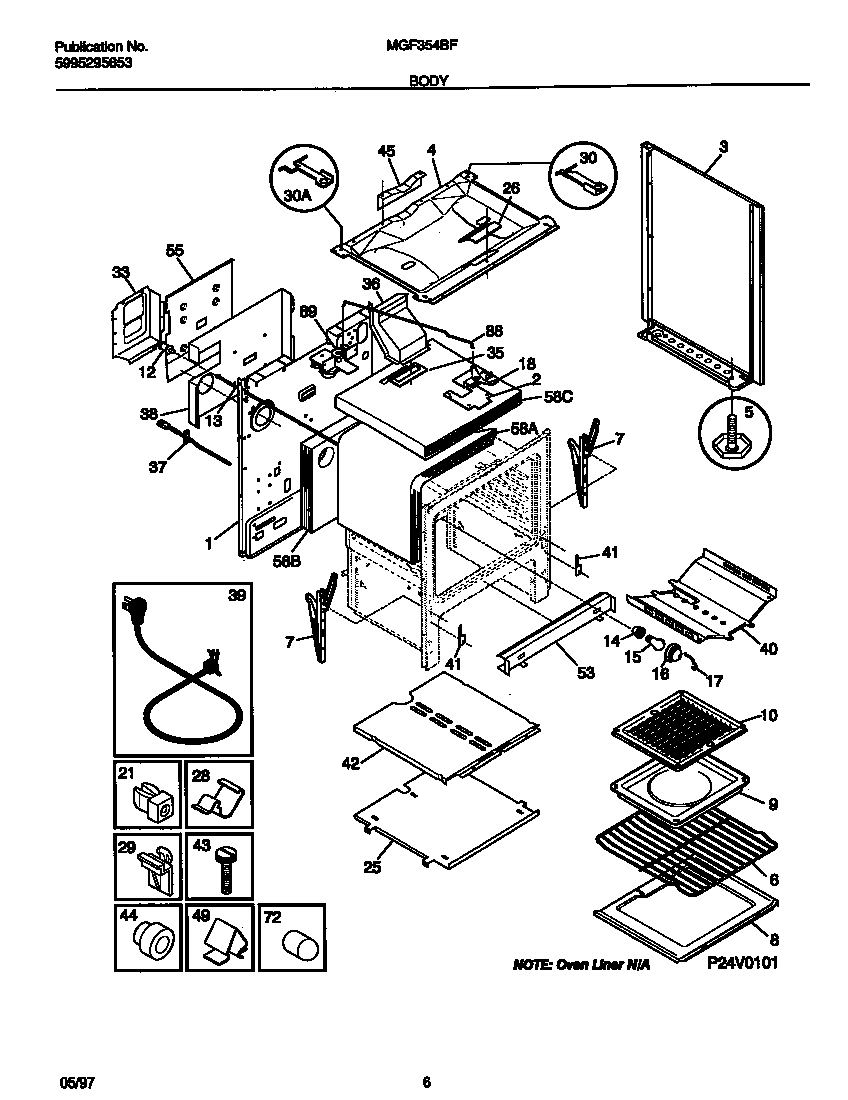 Universal/Multiflex (Frigidaire) MGF354BFWA body diagram