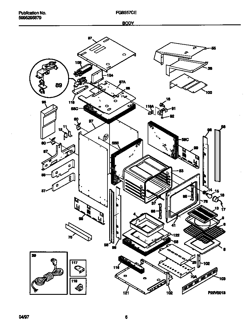 Frigidaire FGB557CEBC body diagram
