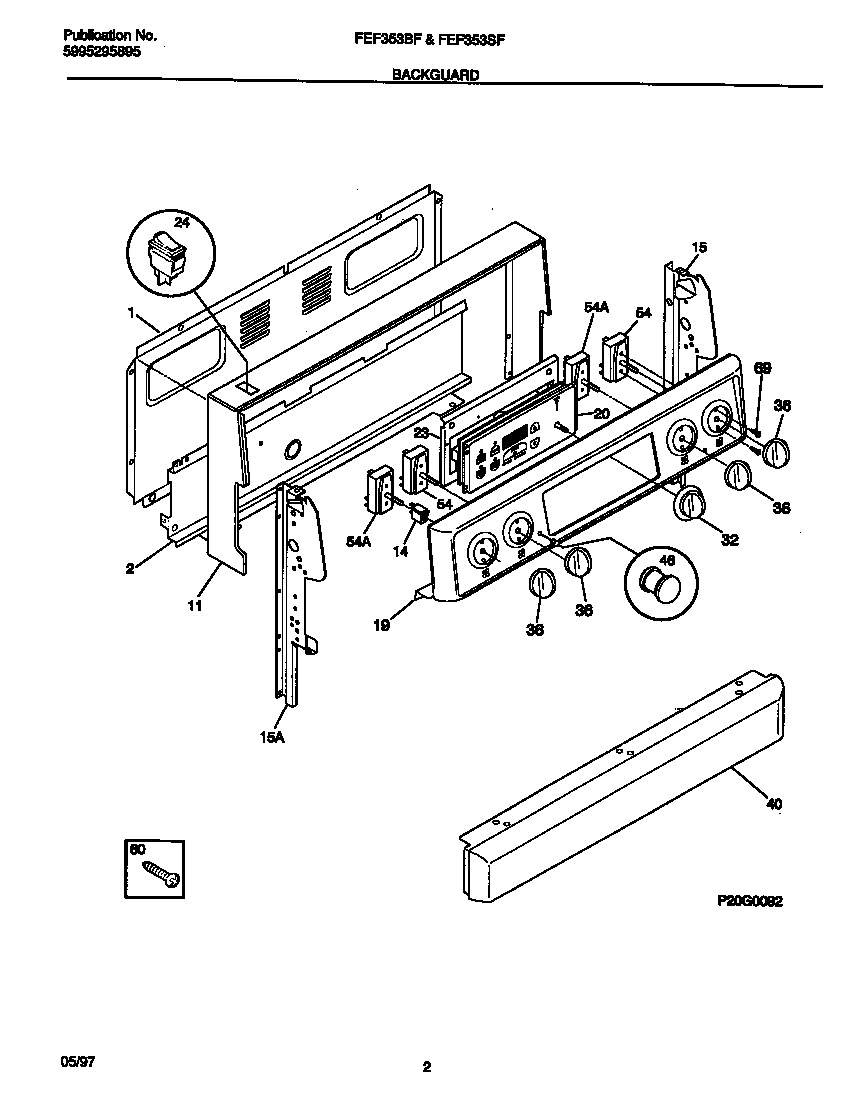 Frigidaire FEF353BFDA backguard diagram