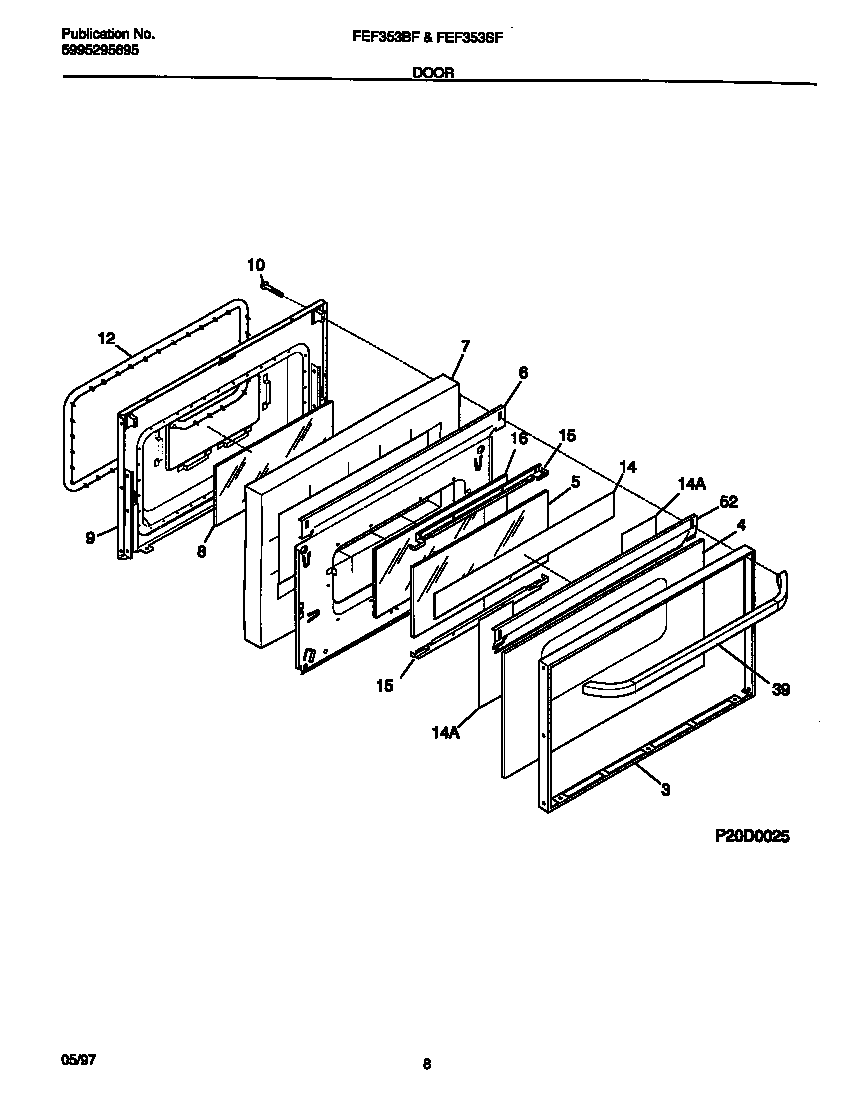Frigidaire FEF353BFDA door diagram