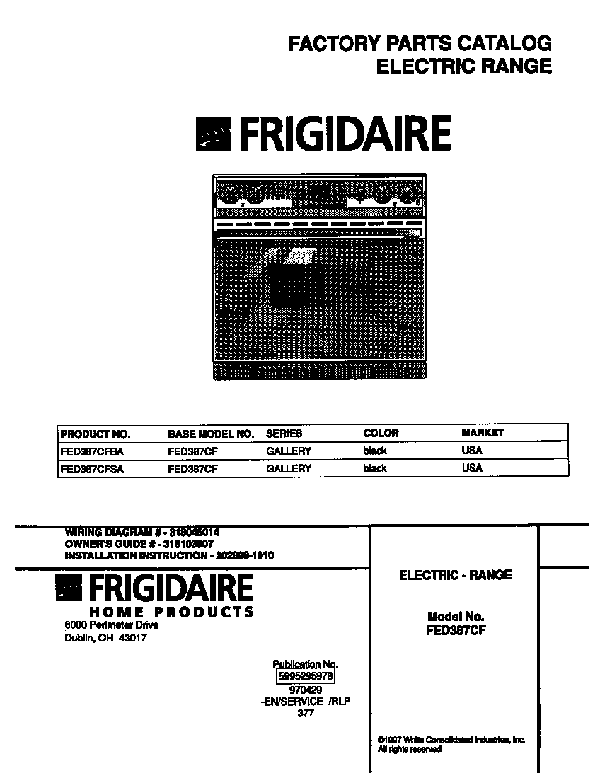 Frigidaire FED387CFBA cover diagram