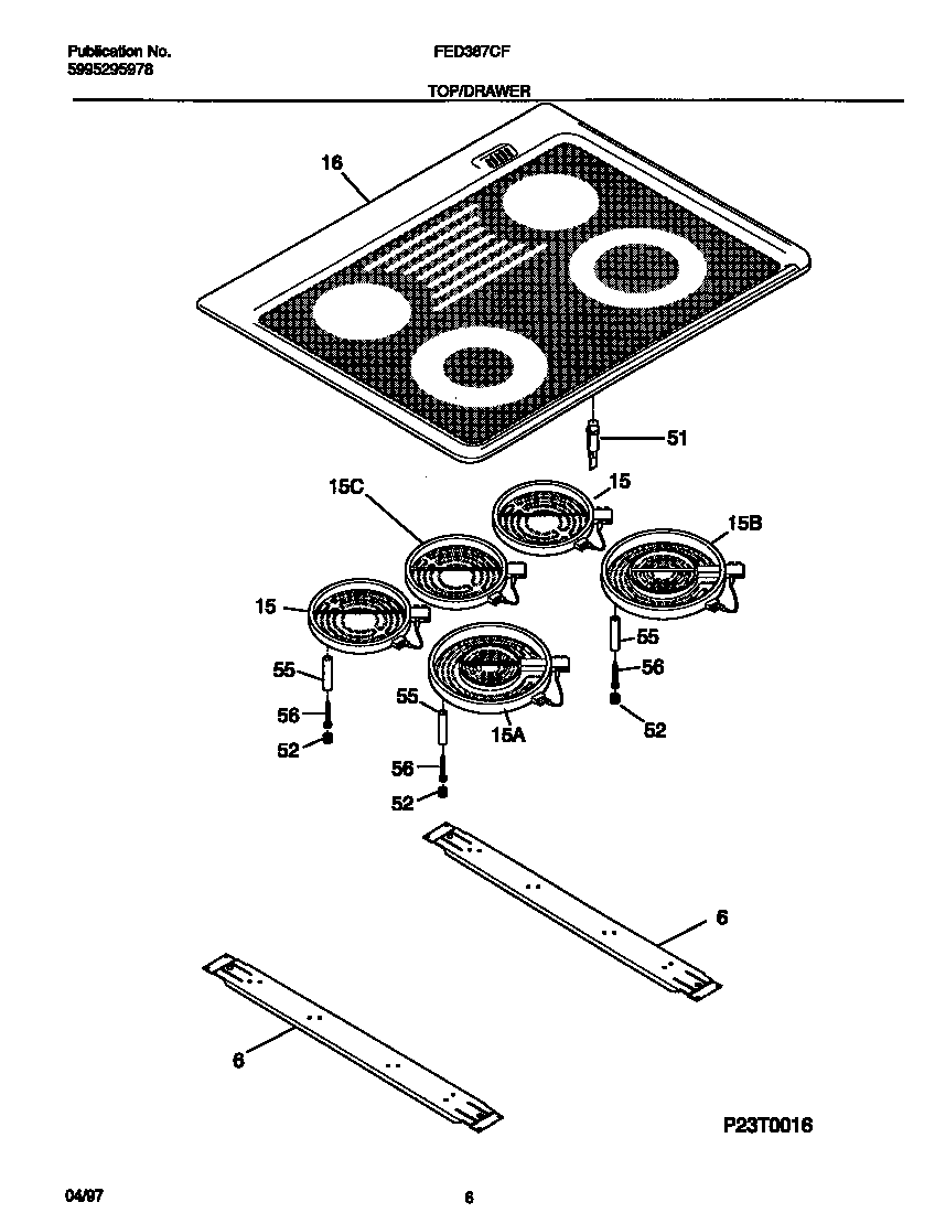 Frigidaire FED387CFBA top/drawer diagram
