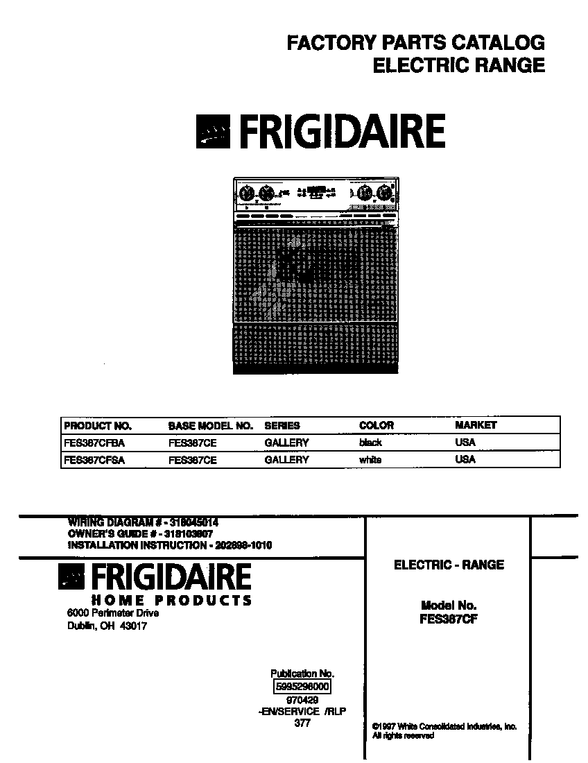 Frigidaire FES387CFSA cover diagram