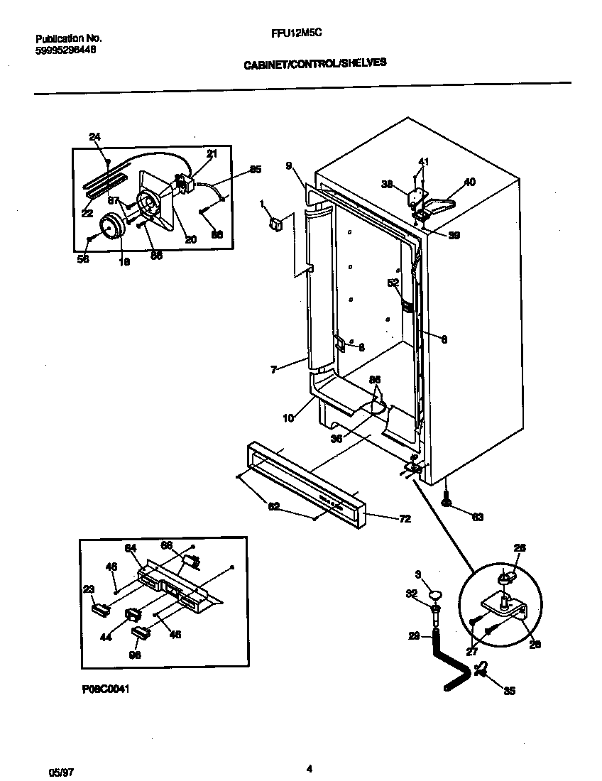 Frigidaire FFU12M5CW2 cabinet/control/shelves diagram