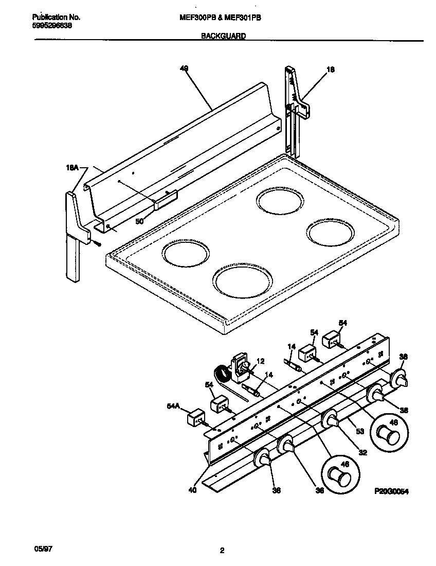 Universal/Multiflex (Frigidaire) MEF300PBDH backguard diagram