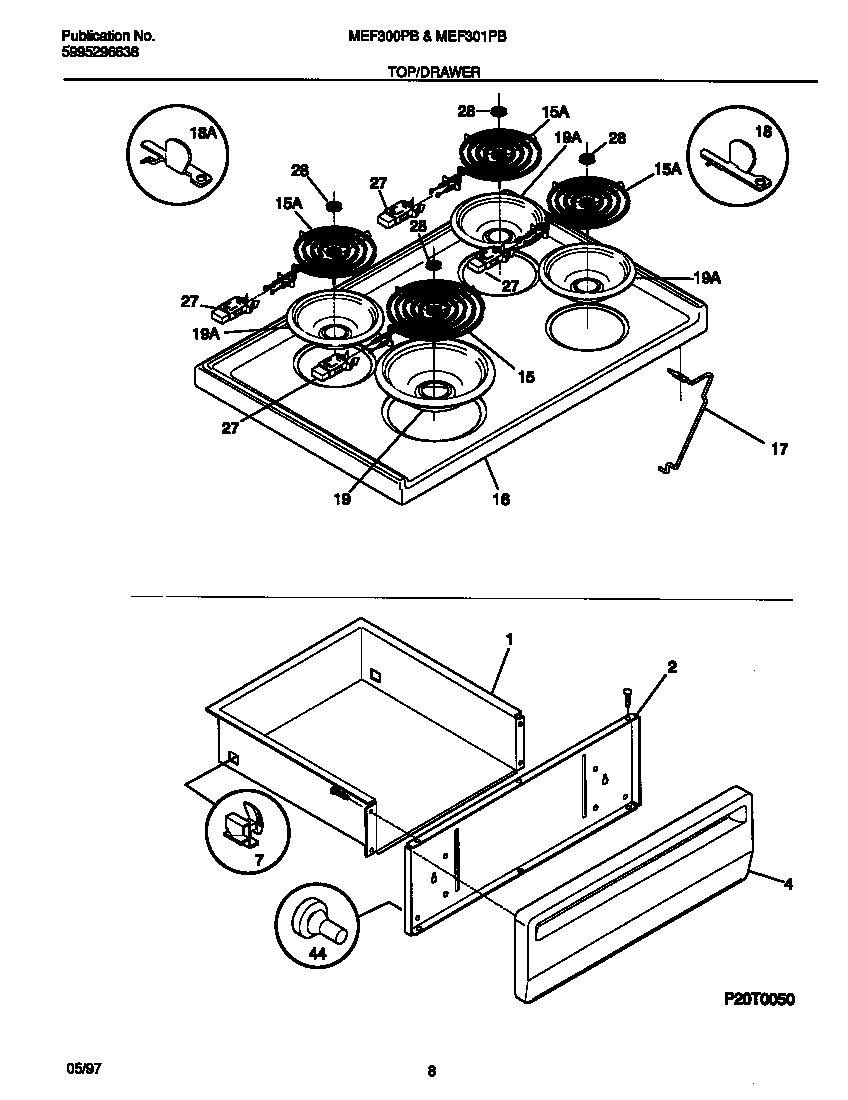 Universal/Multiflex (Frigidaire) MEF300PBDH top/drawer diagram
