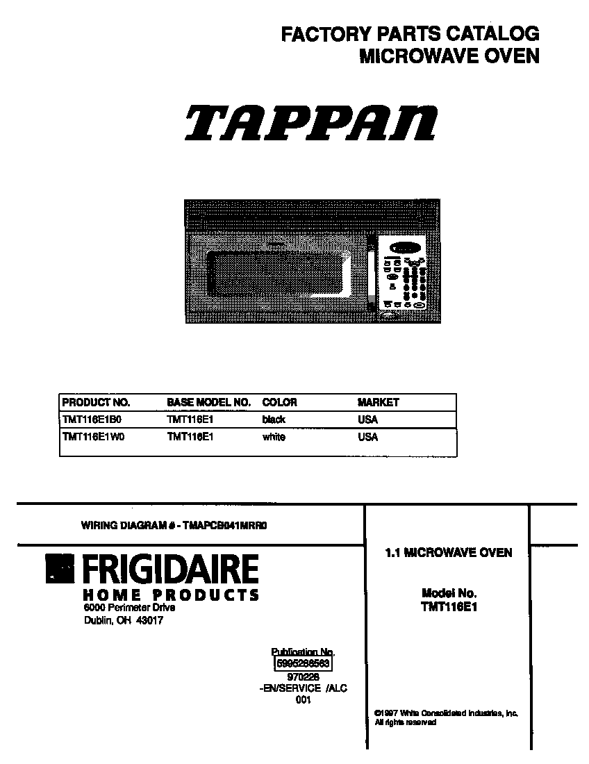 Tappan TMT116E1W0 cover diagram
