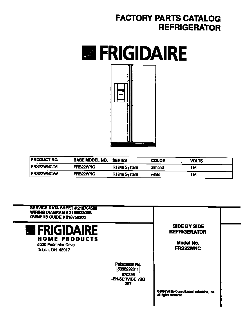 Frigidaire FRS22WNCW5 cover diagram