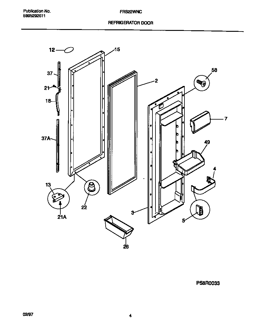 Frigidaire FRS22WNCW5 refrigerator door diagram