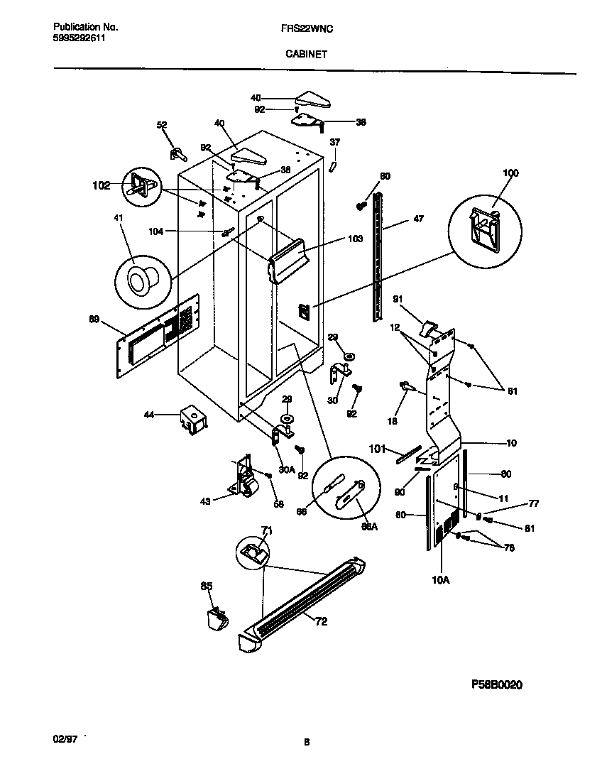 Frigidaire FRS22WNCW5 cabinet diagram