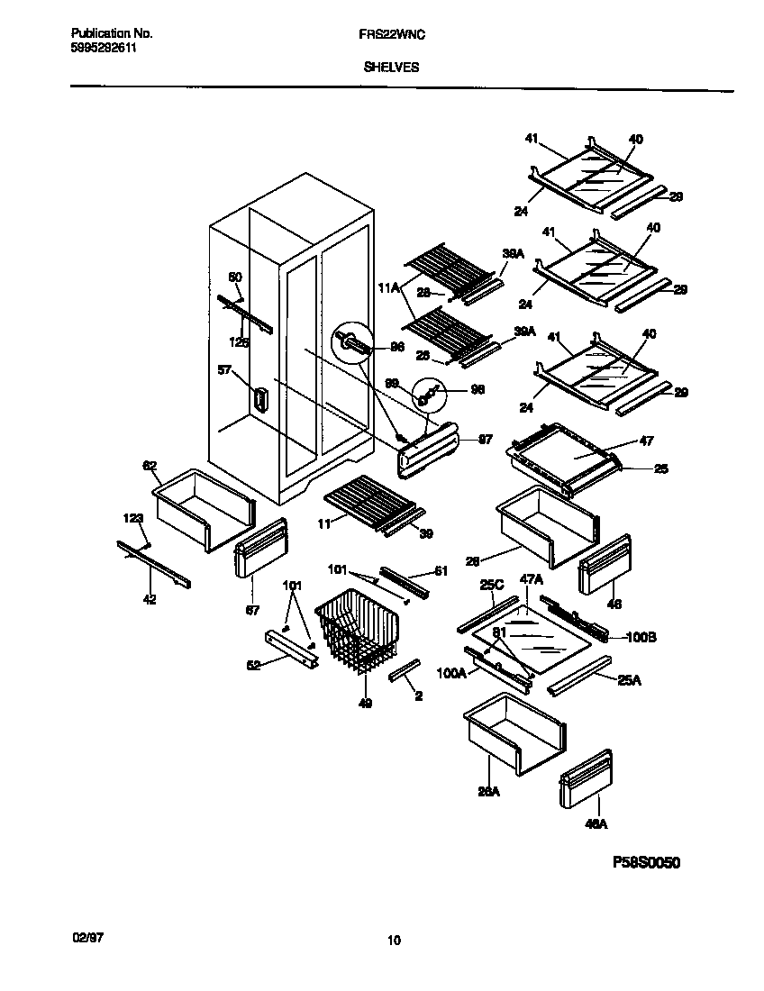 Frigidaire FRS22WNCW5 shelves diagram