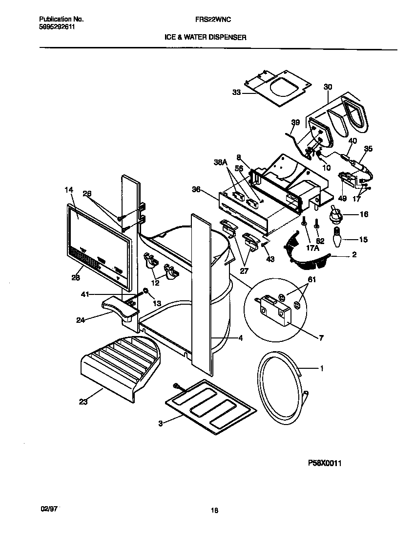 Frigidaire FRS22WNCW5 ice & water dispenser diagram