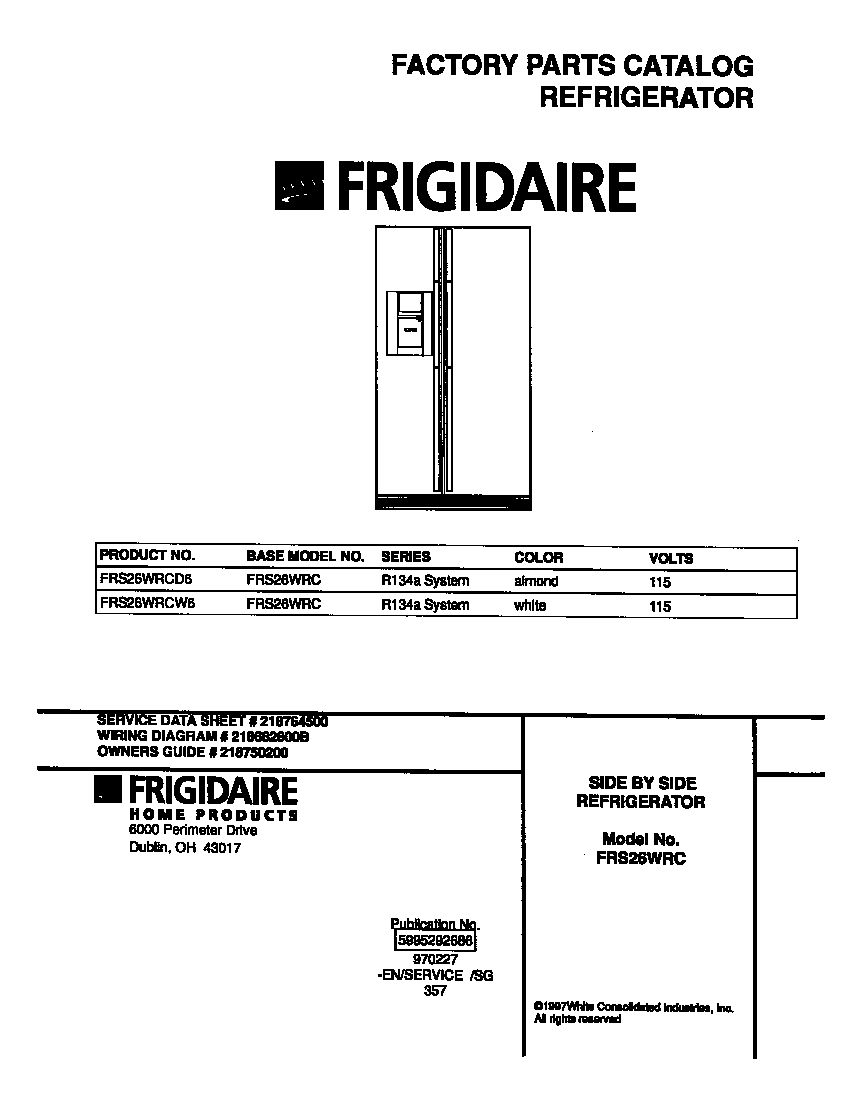 Frigidaire FRS26WRCD6 cover diagram