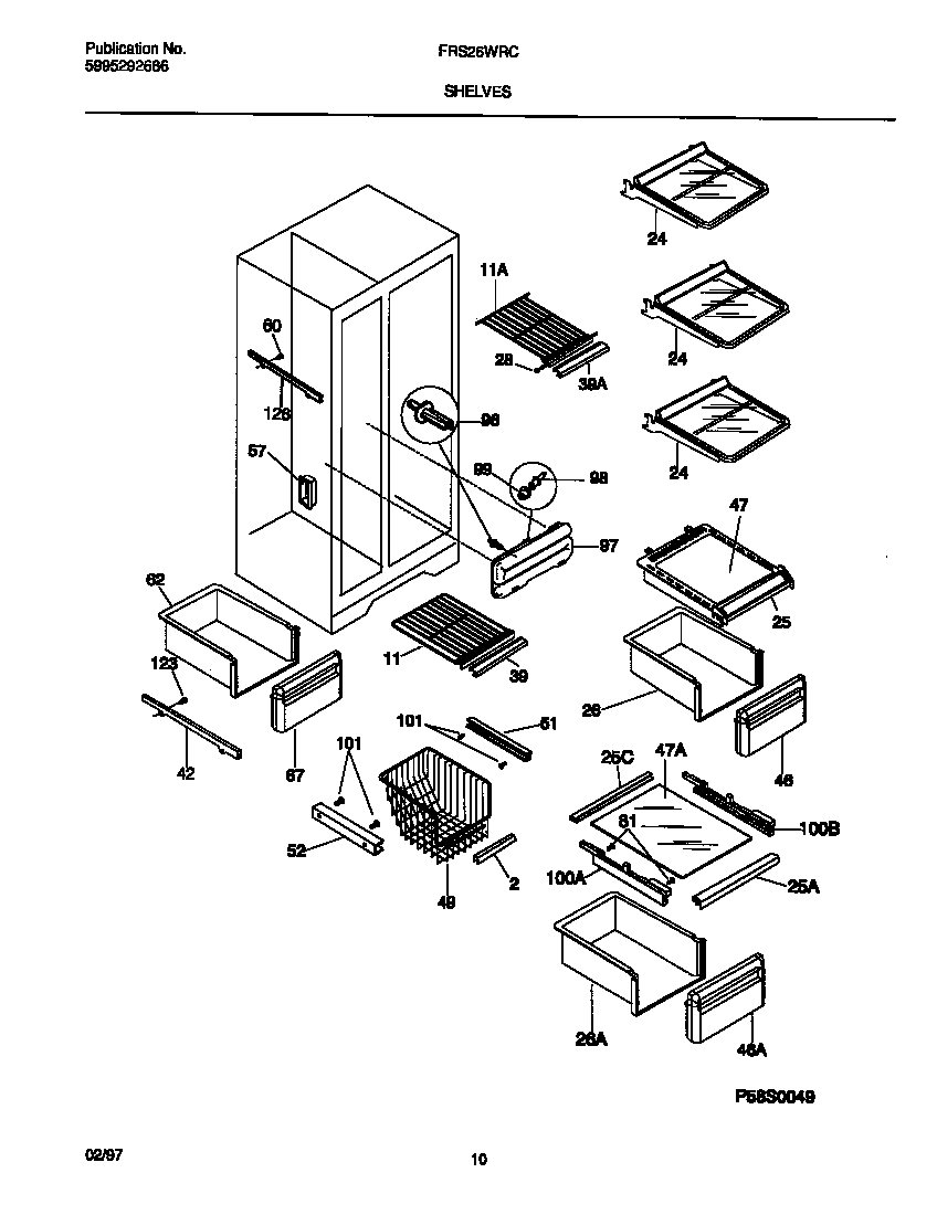 Frigidaire FRS26WRCD6 shelves diagram