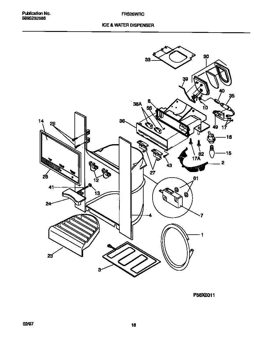 Frigidaire FRS26WRCD6 ice & water dispenser diagram