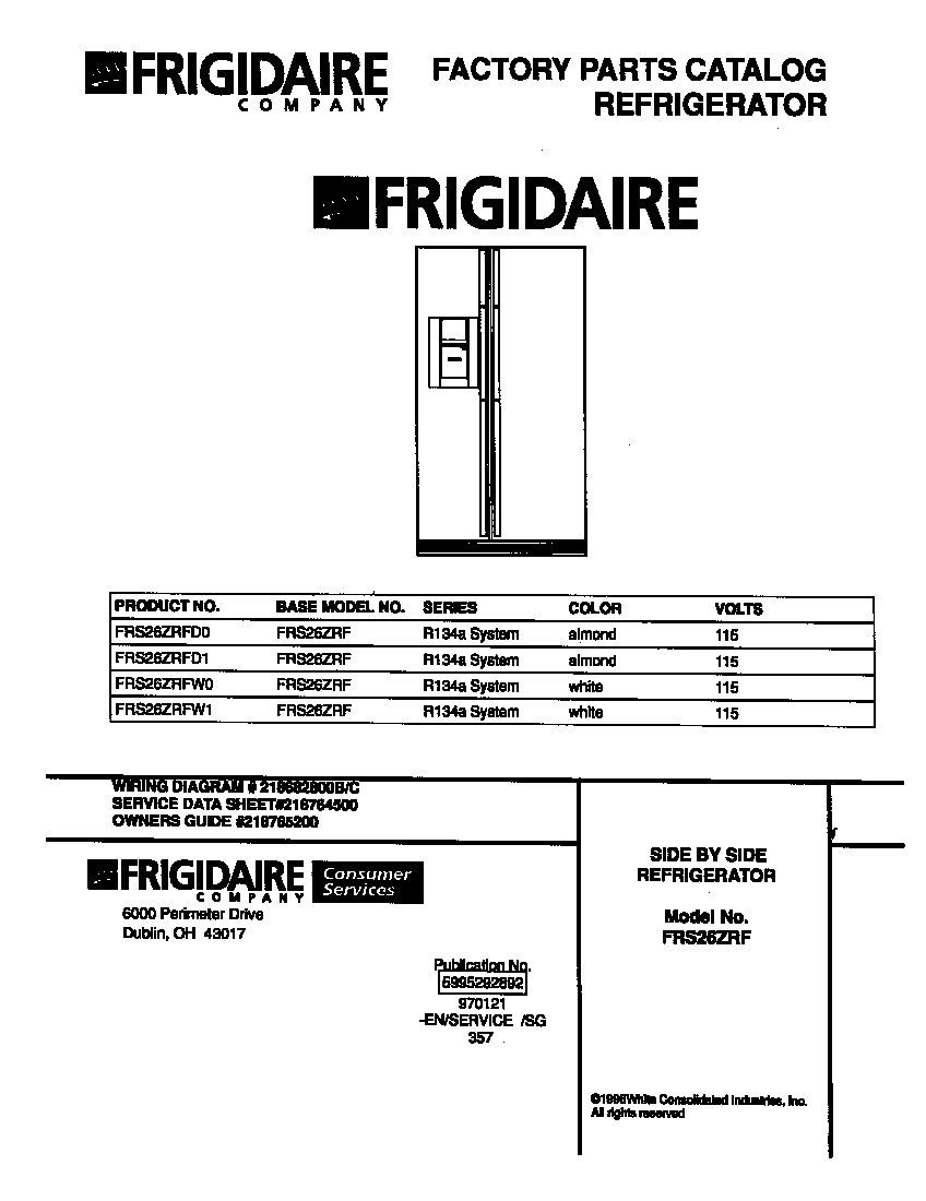 Frigidaire FRS26ZRFW1 cover diagram