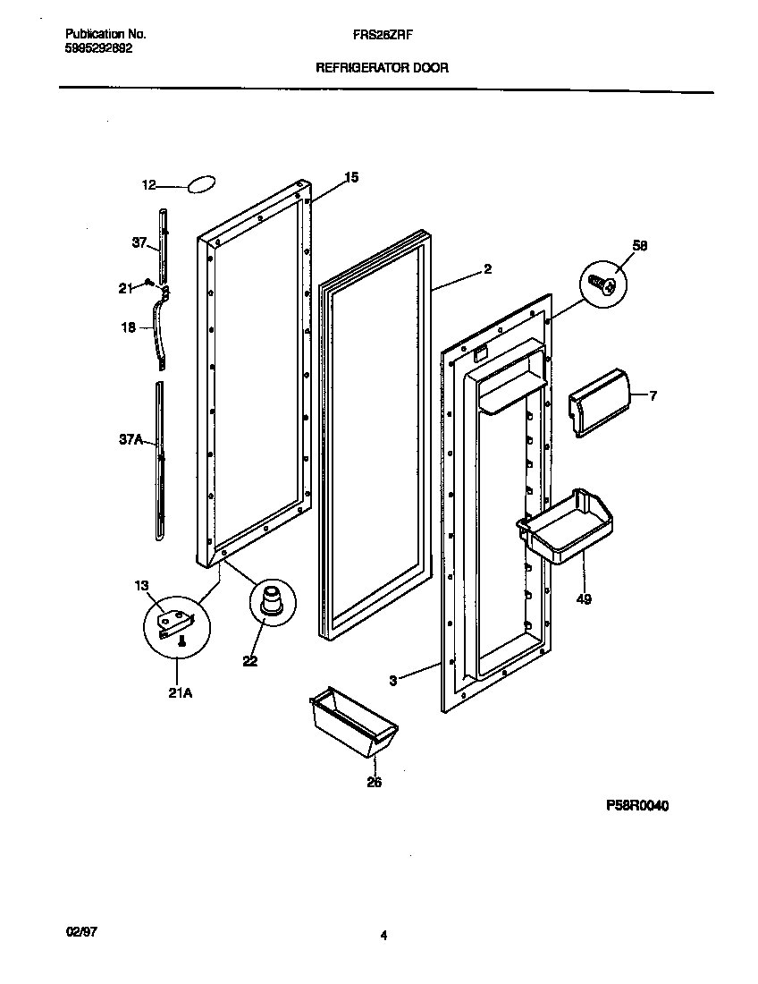 Frigidaire FRS26ZRFW1 refrigerator door diagram