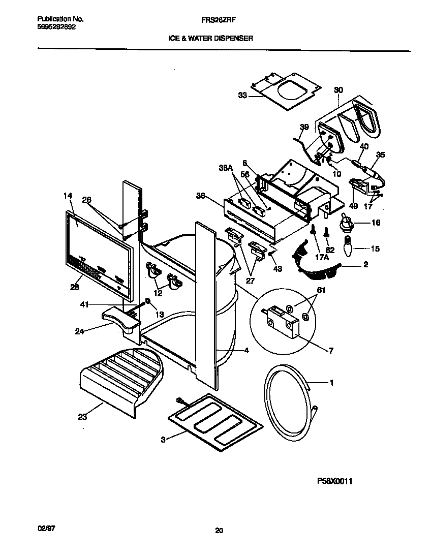 Frigidaire FRS26ZRFW1 ice & water dispenser diagram