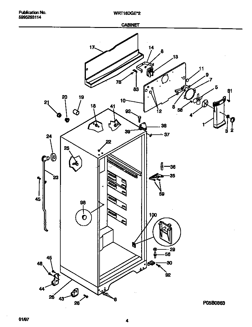 White-Westinghouse WRT16DGED2 cabinet diagram