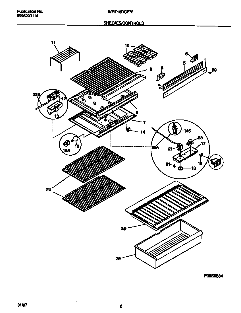White-Westinghouse WRT16DGED2 shelves/controls diagram