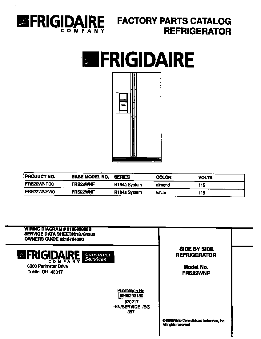 Frigidaire FRS22WNFW0 cover diagram