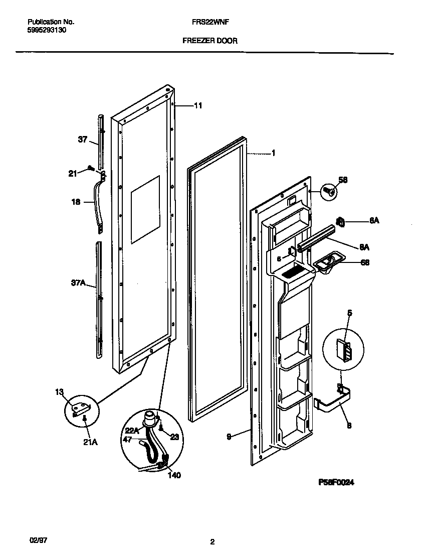 Frigidaire FRS22WNFW0 freezer door diagram