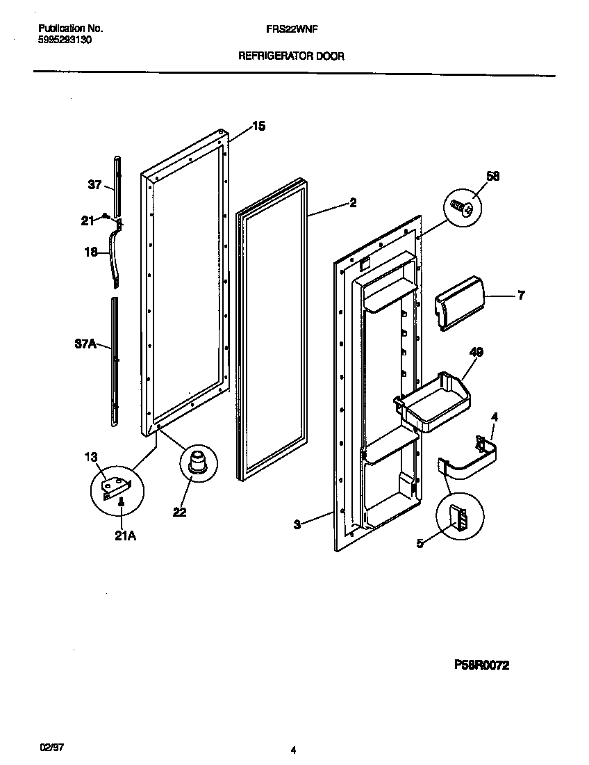 Frigidaire FRS22WNFW0 refrigerator door diagram