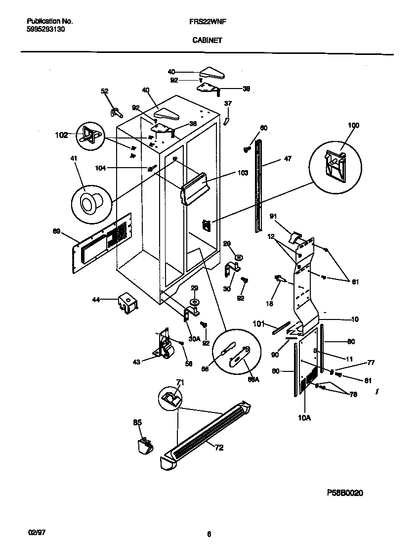 Frigidaire FRS22WNFW0 cabinet diagram