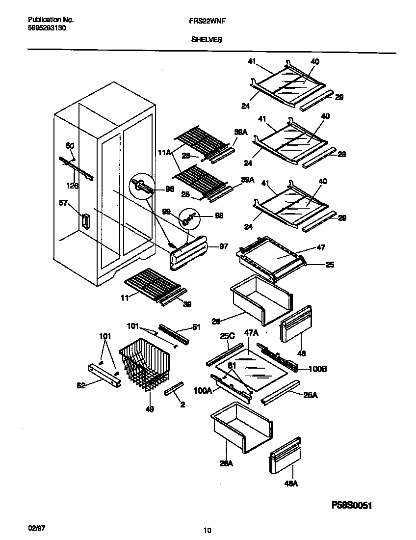 Frigidaire FRS22WNFW0 shelves diagram