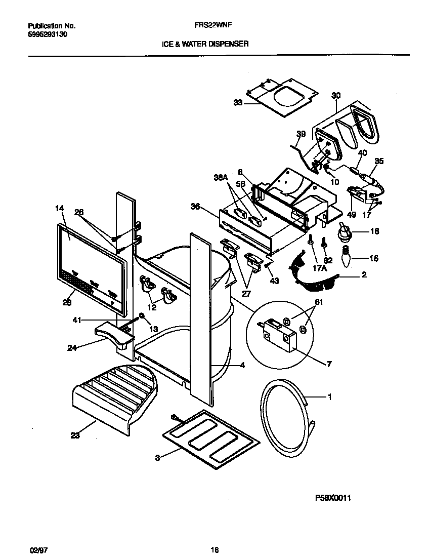 Frigidaire FRS22WNFW0 ice & water dispenser diagram