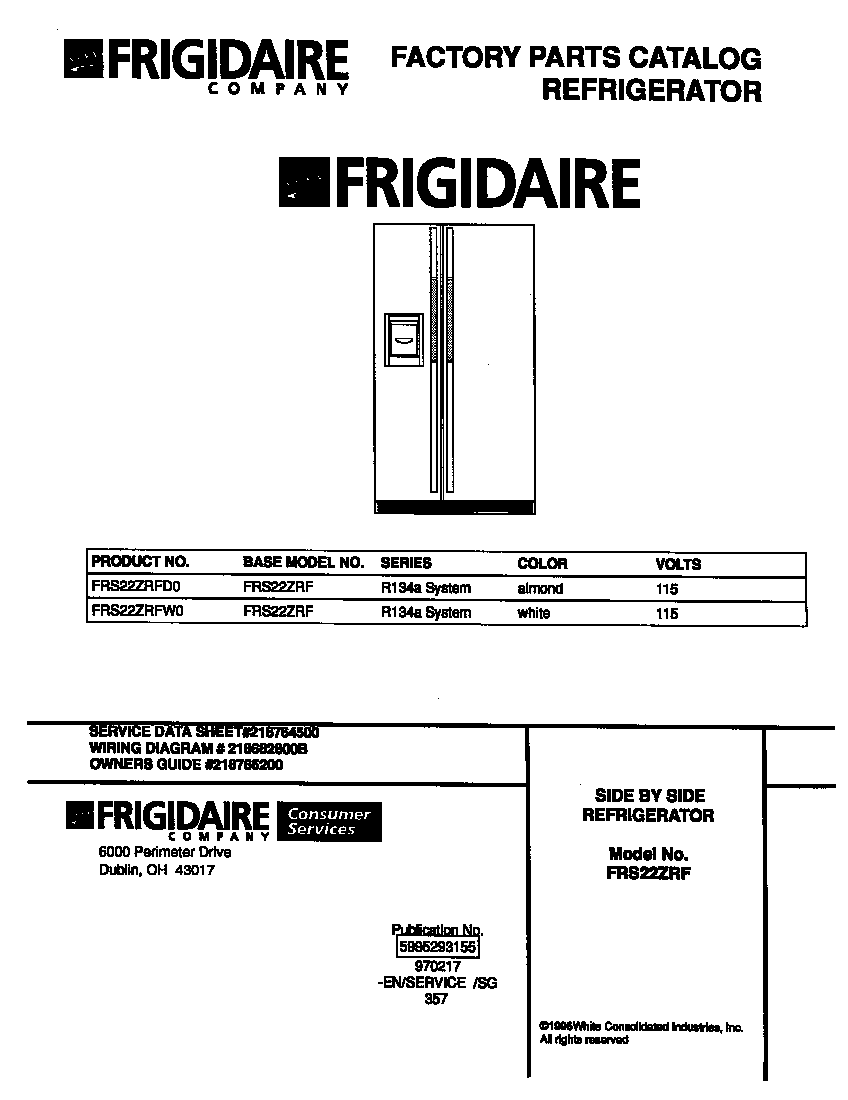 Frigidaire FRS22ZRFW0 cover diagram