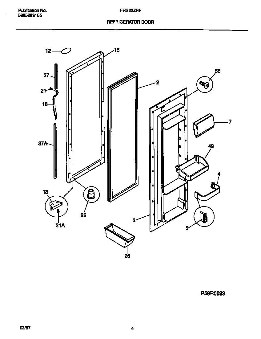 Frigidaire FRS22ZRFW0 refrigerator door diagram