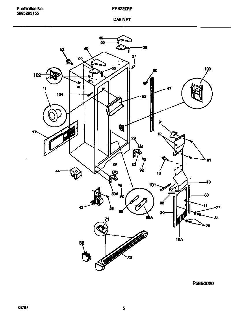 Frigidaire FRS22ZRFW0 cabinet diagram