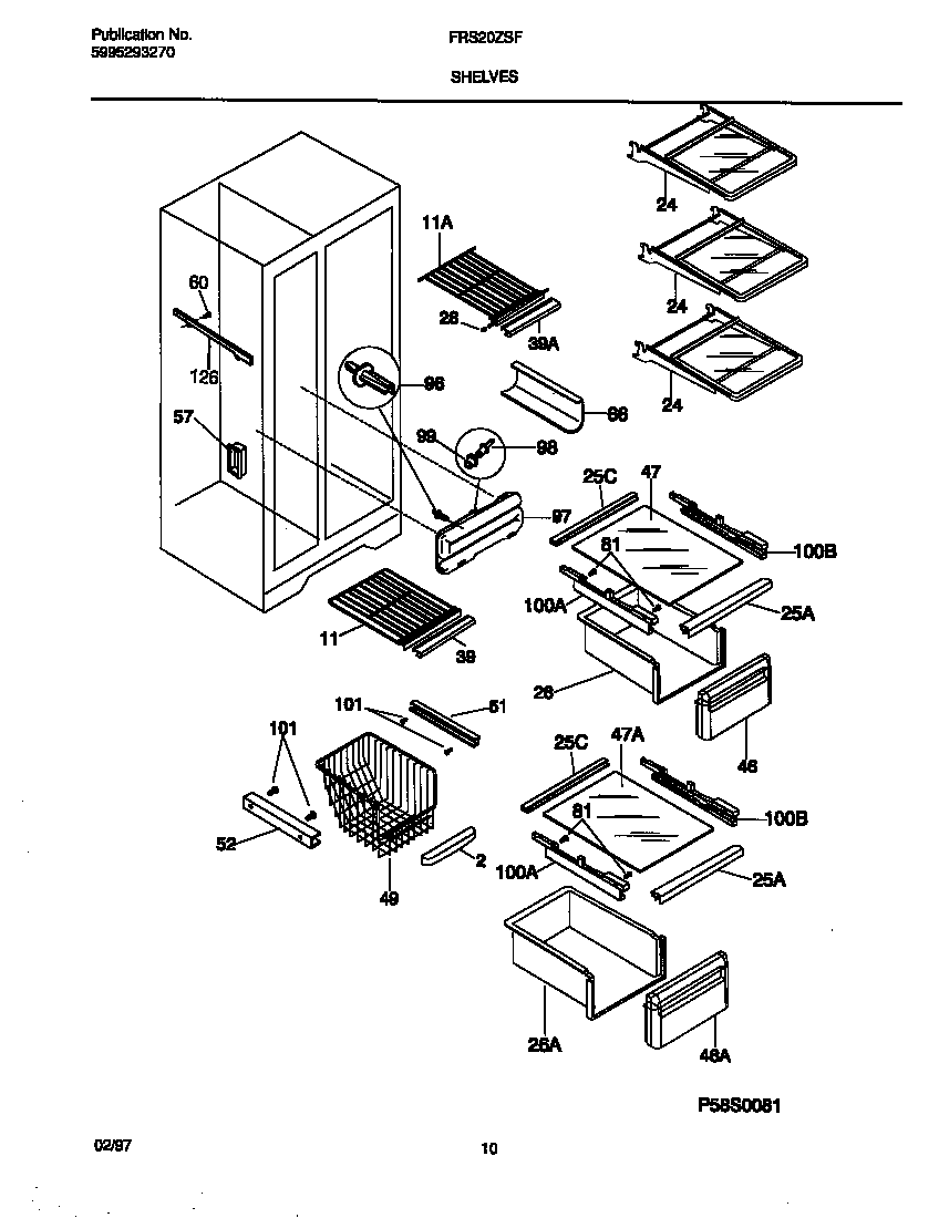 Frigidaire FRS20ZSFB0 shelves diagram