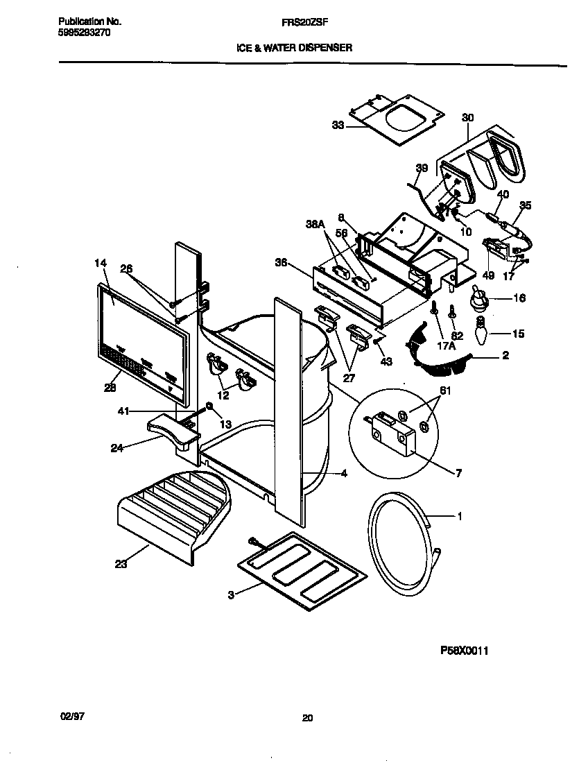 Frigidaire FRS20ZSFB0 ice & water dispenser diagram
