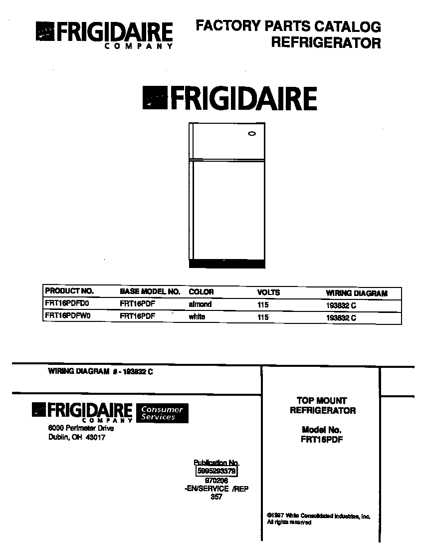 Frigidaire FRT16PDFW0 cover diagram