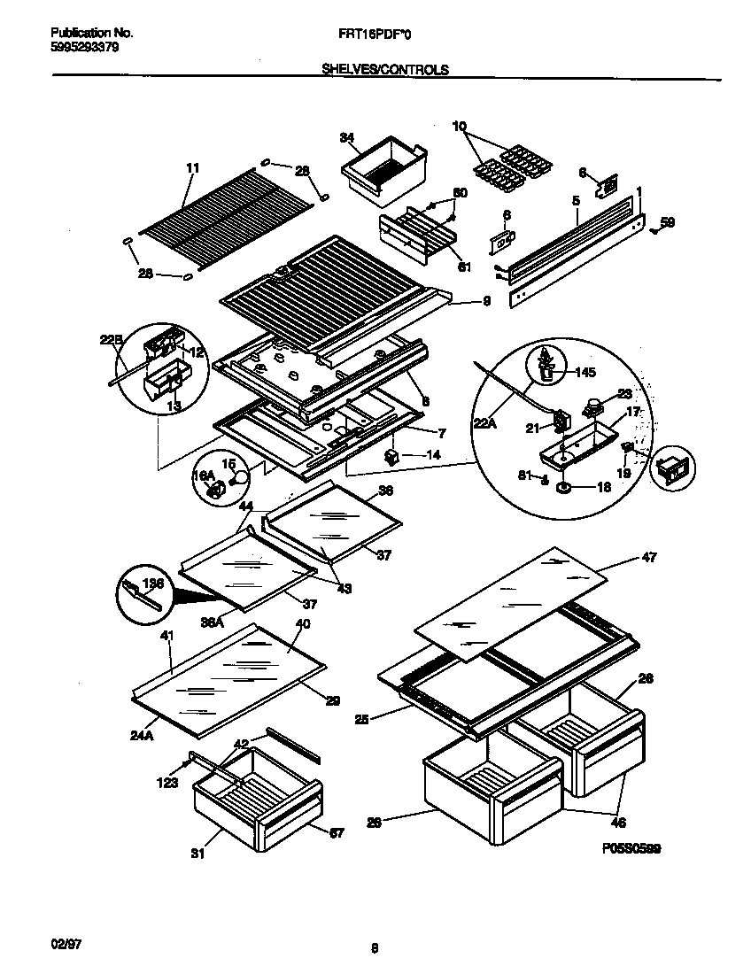 Frigidaire FRT16PDFW0 shelves/controls diagram